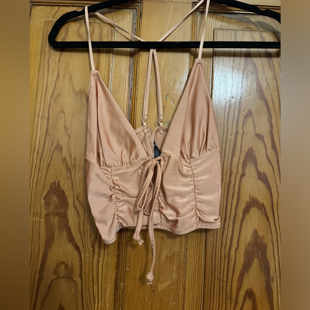 Urban outfitters pale pink cinched tie crop top